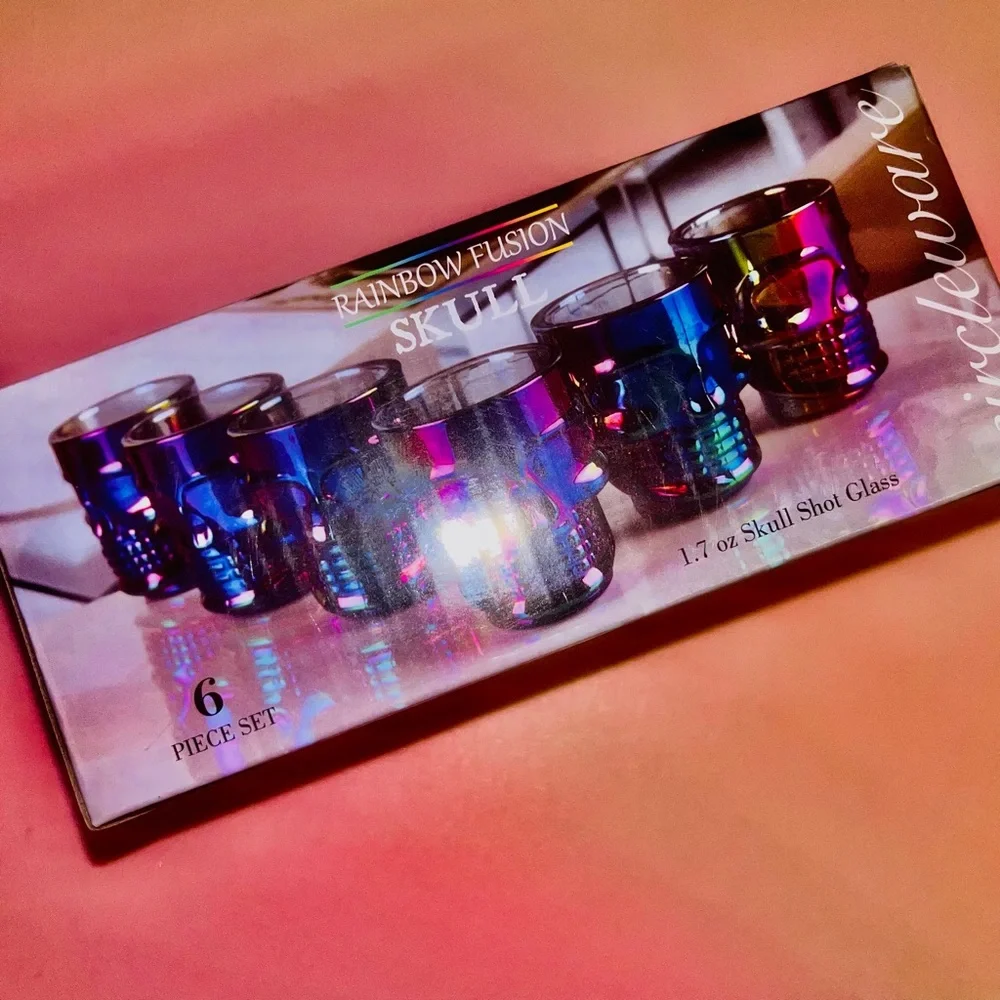 6 Iridescent Skull Shot Glasses by Circleware Rainbow Fusion - Picture 6 of 16